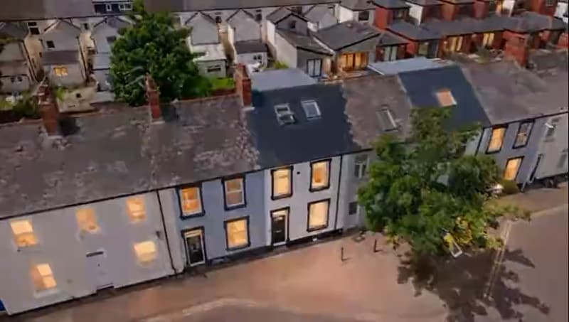 Drone flight over Cardiff terraced streets